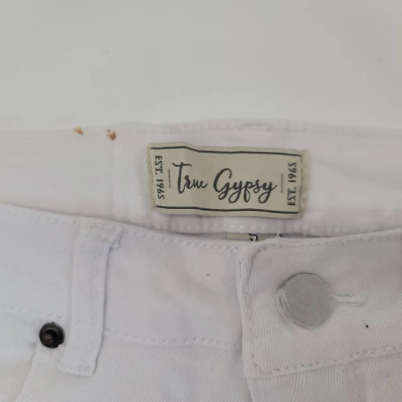 True Gypsy Womens 5 Shorts Cuffed Distressed Zipper Fly Denim Jean White Stretch - Picture 4 of 9